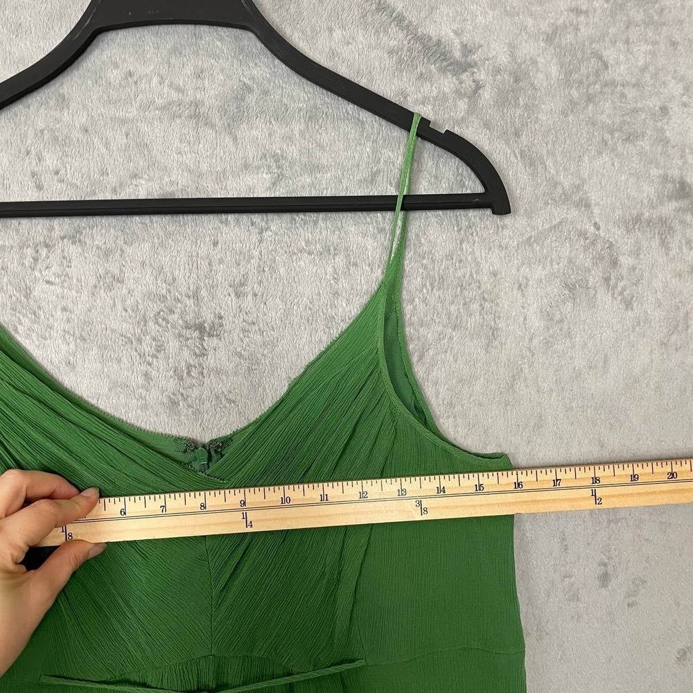 Forest Fairy Y2K Crinkle Silk Midi Babydoll Dress Tie Waist Green Summer Large - Picture 3 of 7